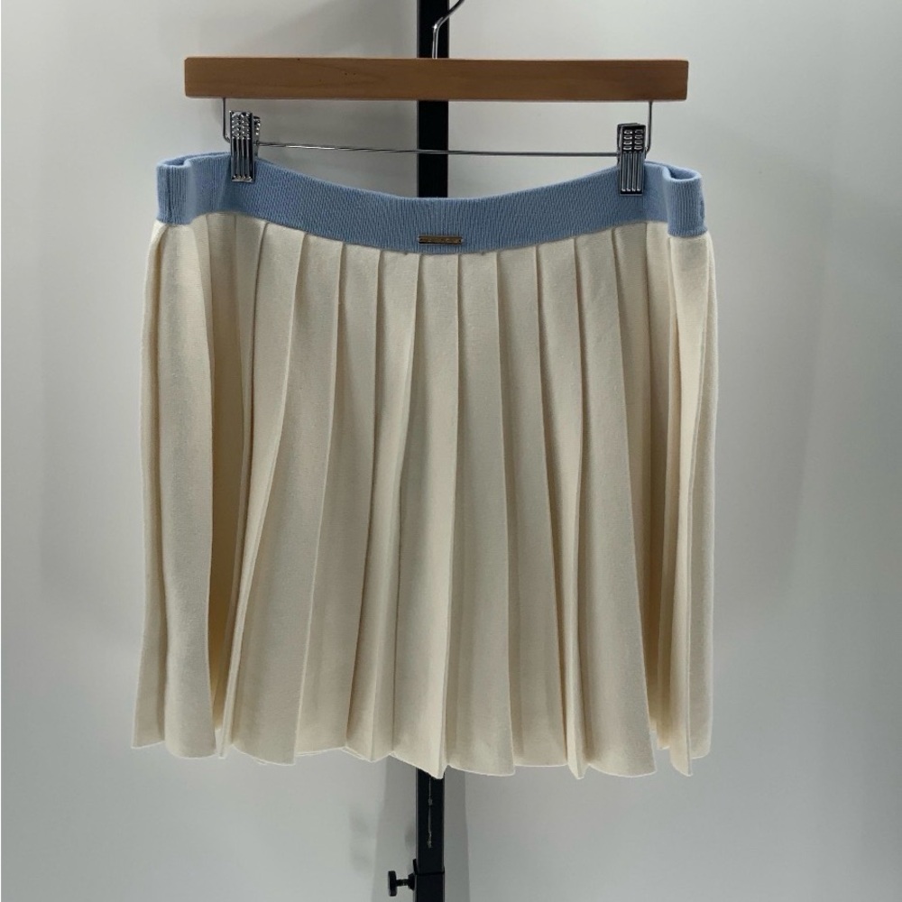 Michael Kors NWOT SIZE XL Elegant Cotton Blend Cream and Blue Pleated Skirt